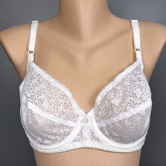 Vintage Bali Bow Flatterlace Bra Size 36C White Lace 3213 ILGWU Union EXCELLENT - Picture 1 of 9
